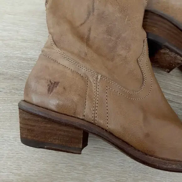 Women’s FRYE Leather Zip Up Western Booties Brown Size 6 - Picture 7 of 11